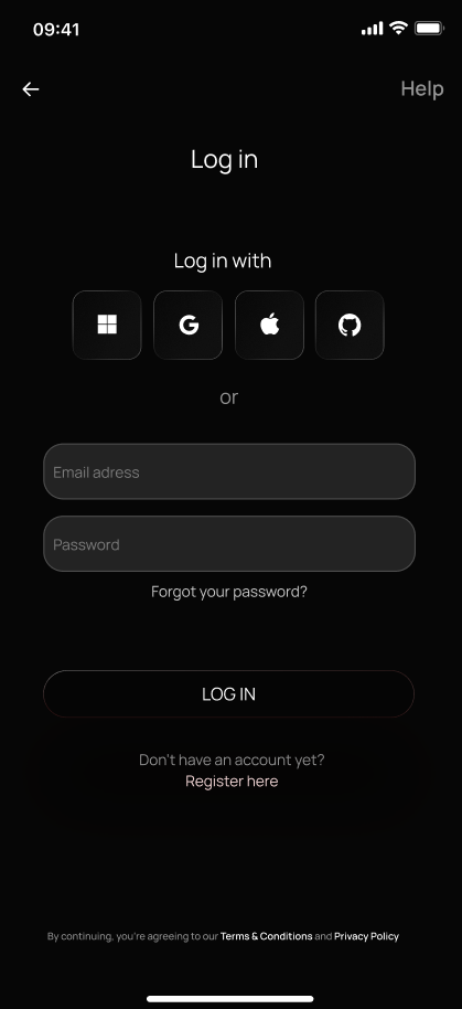Login screen of the modular Flutter business platform