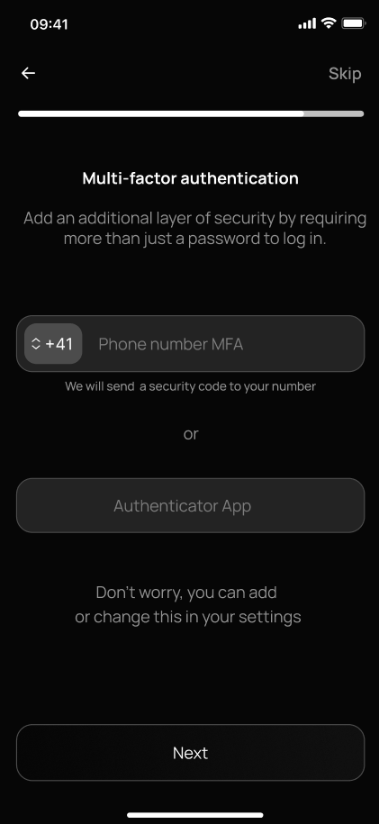 MFA setup choice during onboarding
