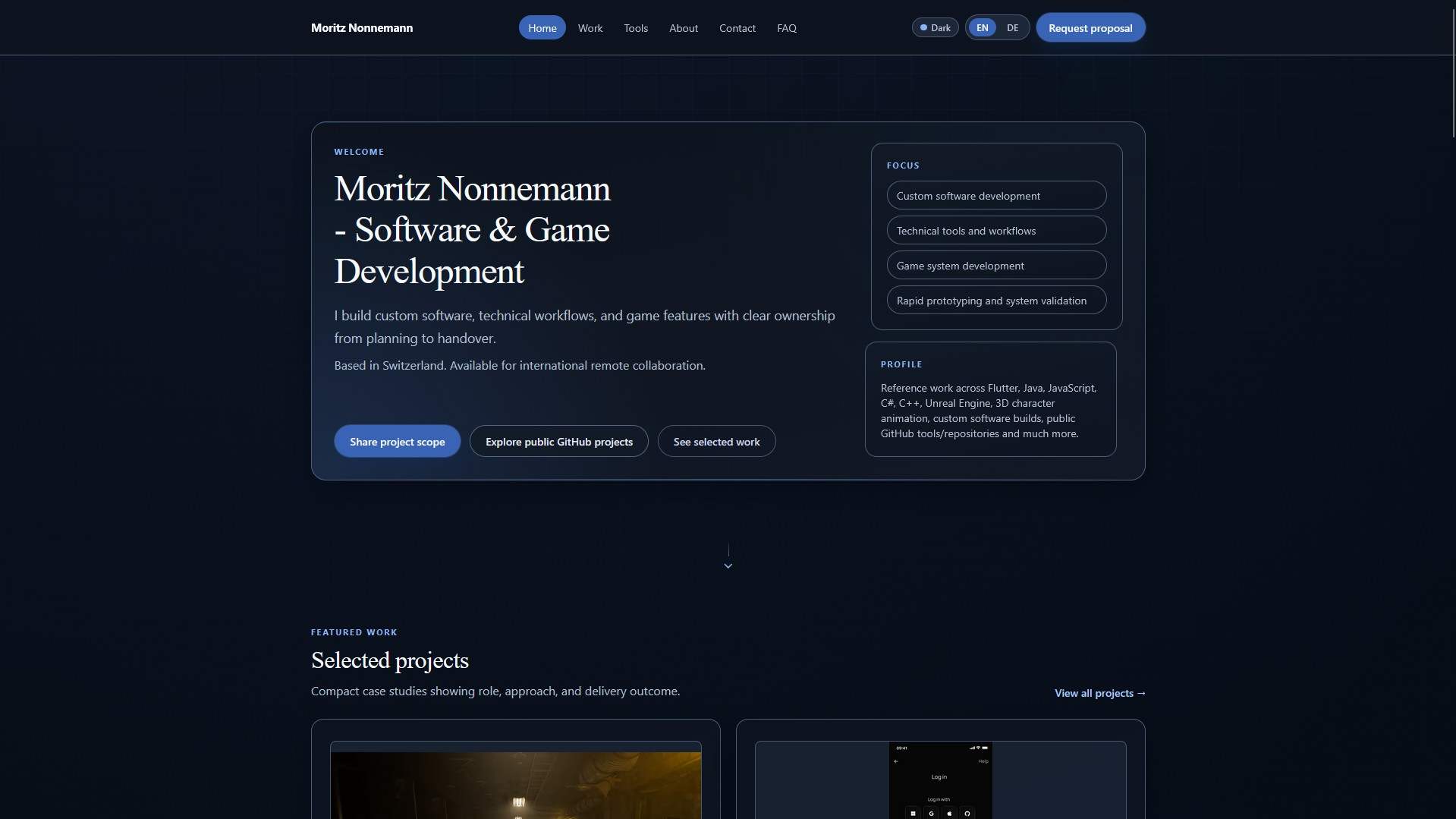 Overview of the Moritz Nonnemann portfolio website